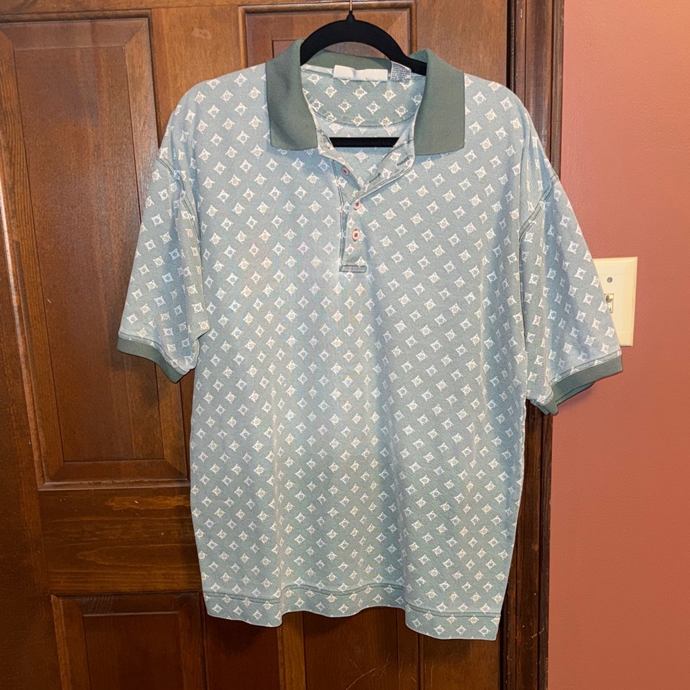 Bugle Boy Vintage Short Sleeve Polo Shirt - Light Blue Pattern